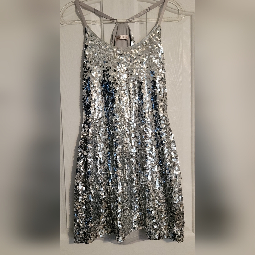 Maner Silver Sequin Party Dress